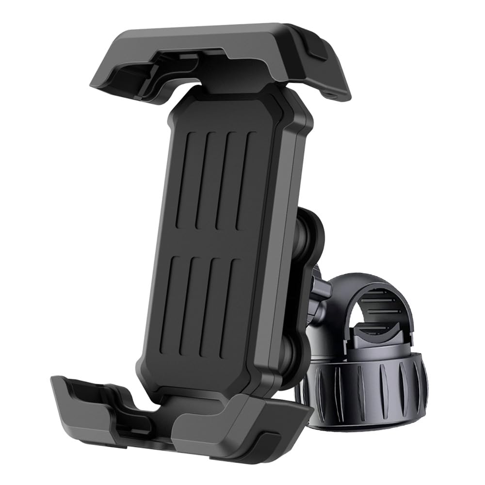 PETFROH Smartphone Holder for Bicycles and Motorcycles, Top and Bottom Clamp Type, One-Touch Lock,