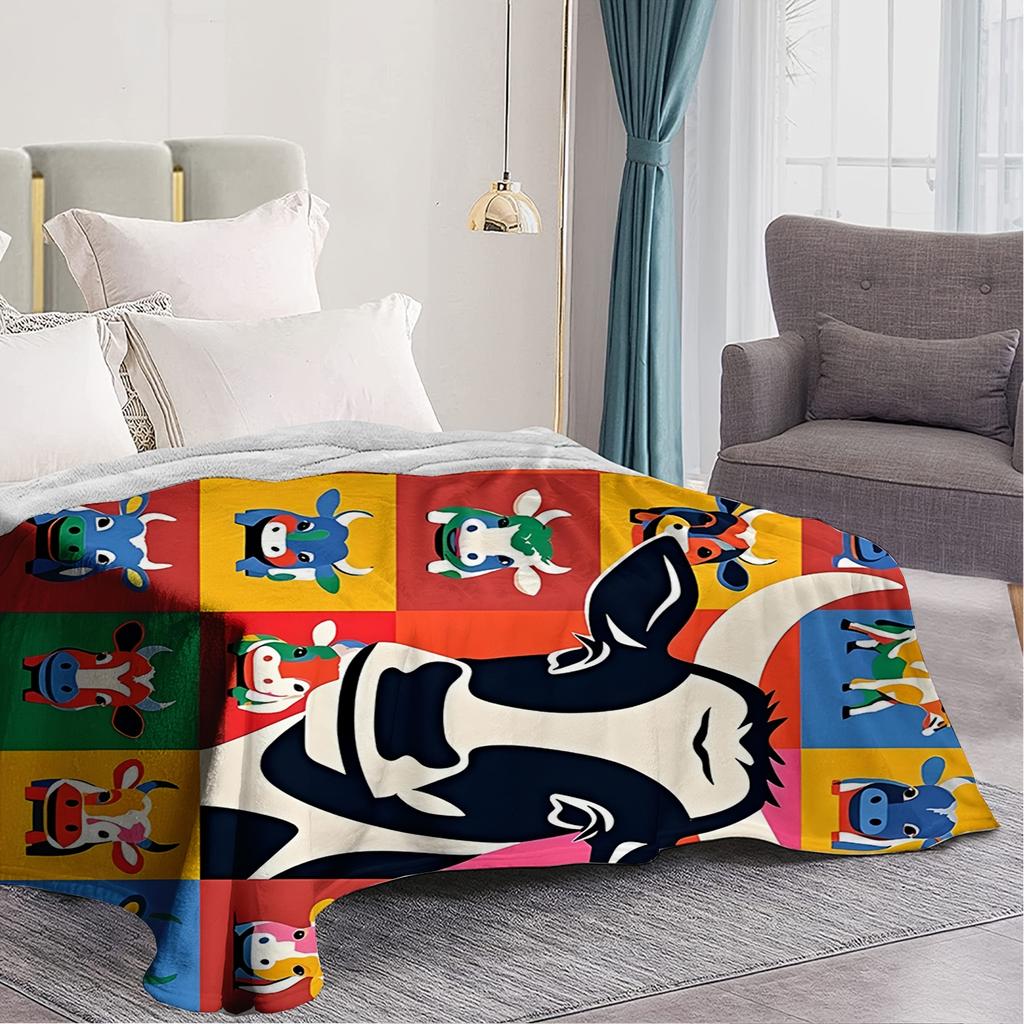 colorful patterns of cows Flannel printed blanket suitable for all seasons suitable for living room office sofa and travel