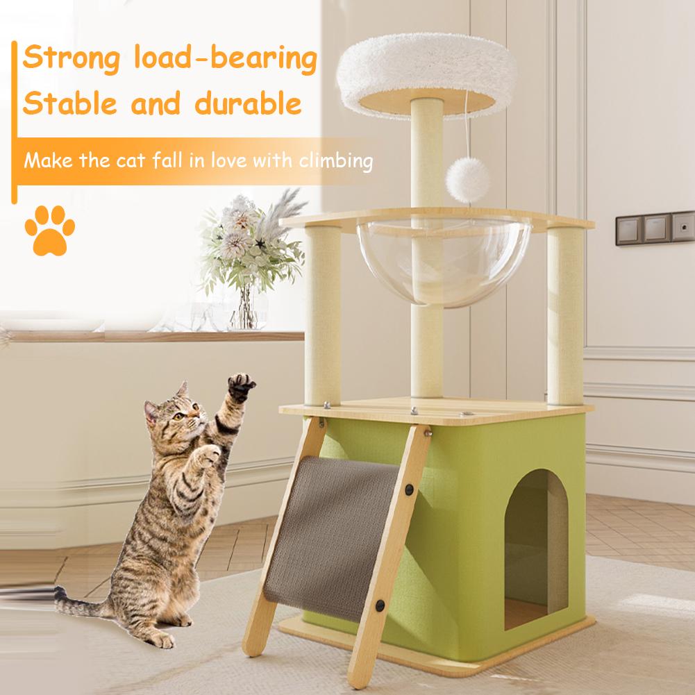 Green Cat Tree with Cat Condos Cat Scratchers Space Capsule Cat Climbing Frame Cat Tree Tower Cat Scratching Posts Pet Products