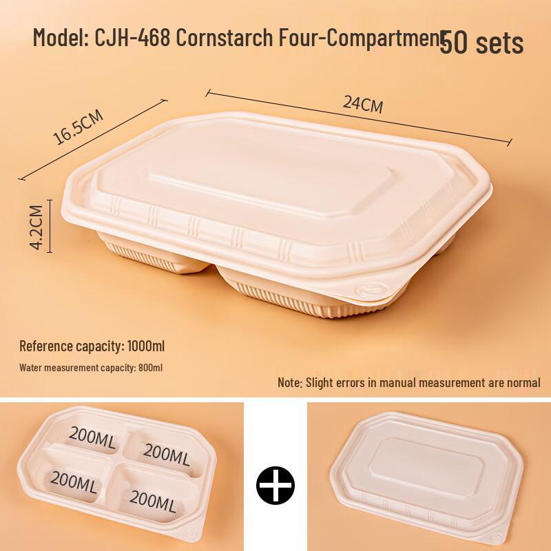 

Disposable Corn Starch Divided Food Containers with Lids, 50-Pack