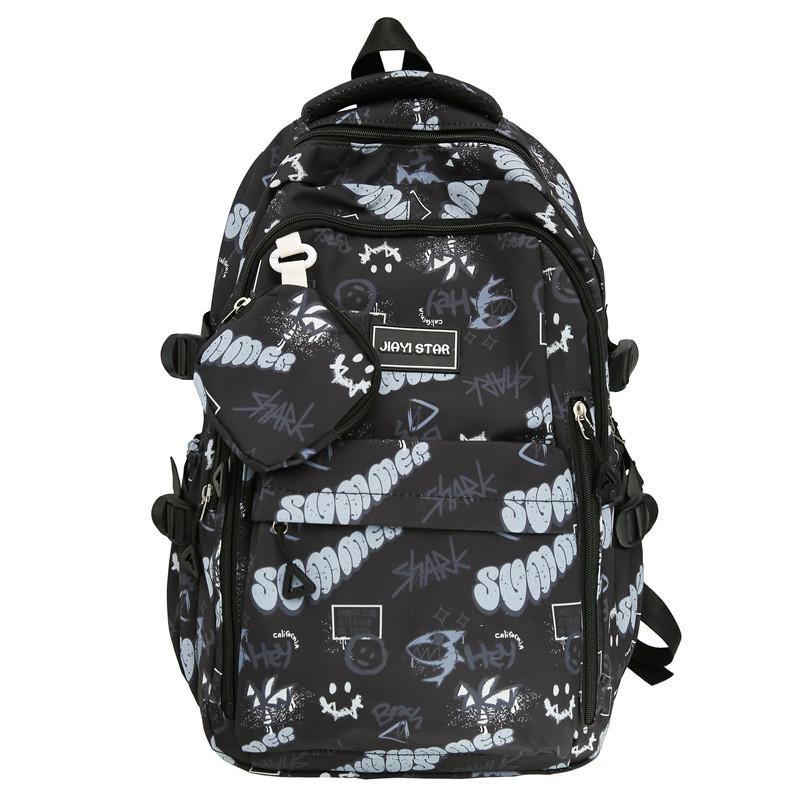 Shape Fashionable Letter Smiley Face Graffiti Large Capacity Backpack Student