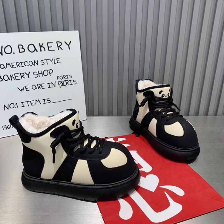 Women's fur one thick bottom winter lightweight warm snow boots non-slip wear-resistant casual sneakers big head cotton boots