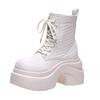 Fashion 9CM Women's Chunky Motorcycle Boots Autumn Hidden Heels Leather Sneakers Winter Heels Platform Boots Weave Mid-calf Boots Woman