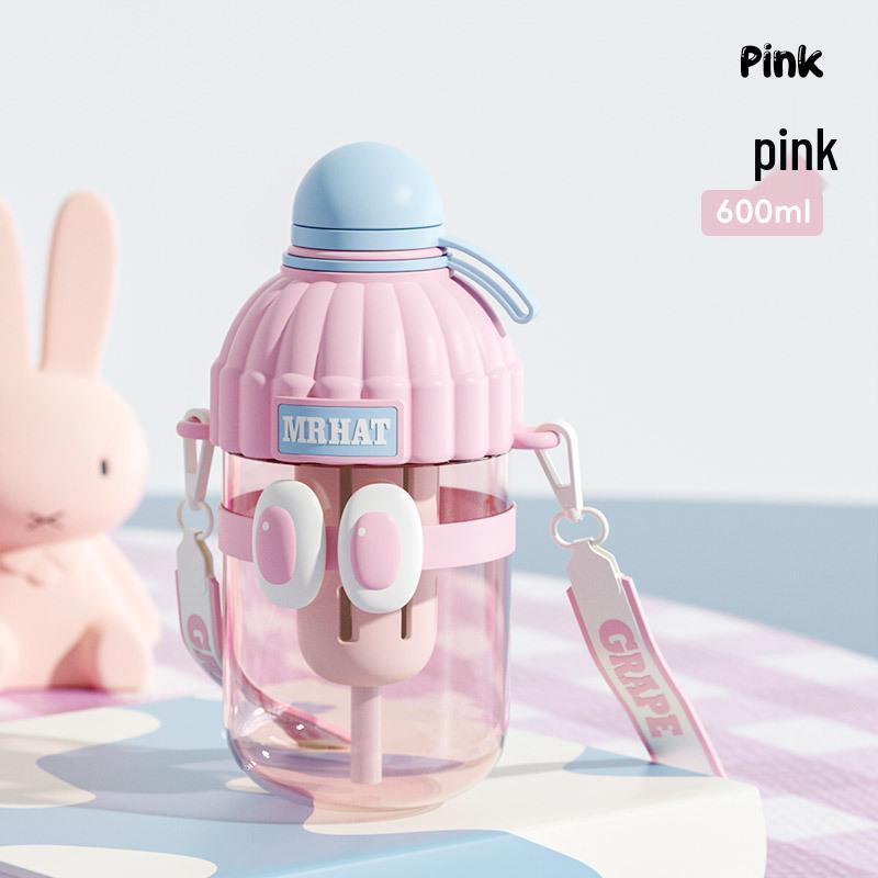 

Новый Хит Продаж Мультяшный Пластиковый Стакан для Воды с Соломинкой для Детей - Милый и Портативный 600ML розовый