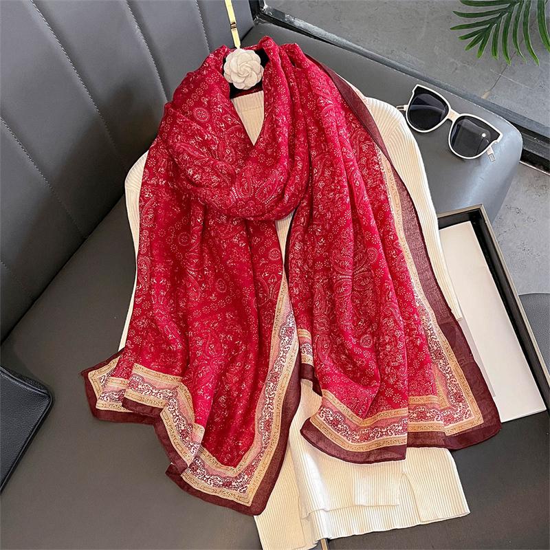 New Spring Women Cotton Scarf Beach Hijab Shawls and Wraps  Luxury Brand Flower Female Foulard Echarpe Designer Bandana