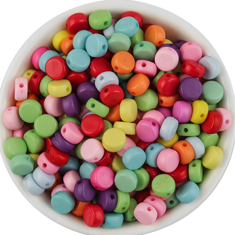 

100pcs 7mm Acrylic Beads Solid Color Flat Round Loose Spacer Beads For Jewelry Making DIY Handmade Bracelet Necklace Accessories