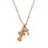 Elegant Rhinestone Double Cross Clavicle Necklace: Stainless Steel, High-End, Versatile Fashion Jewelry for Women