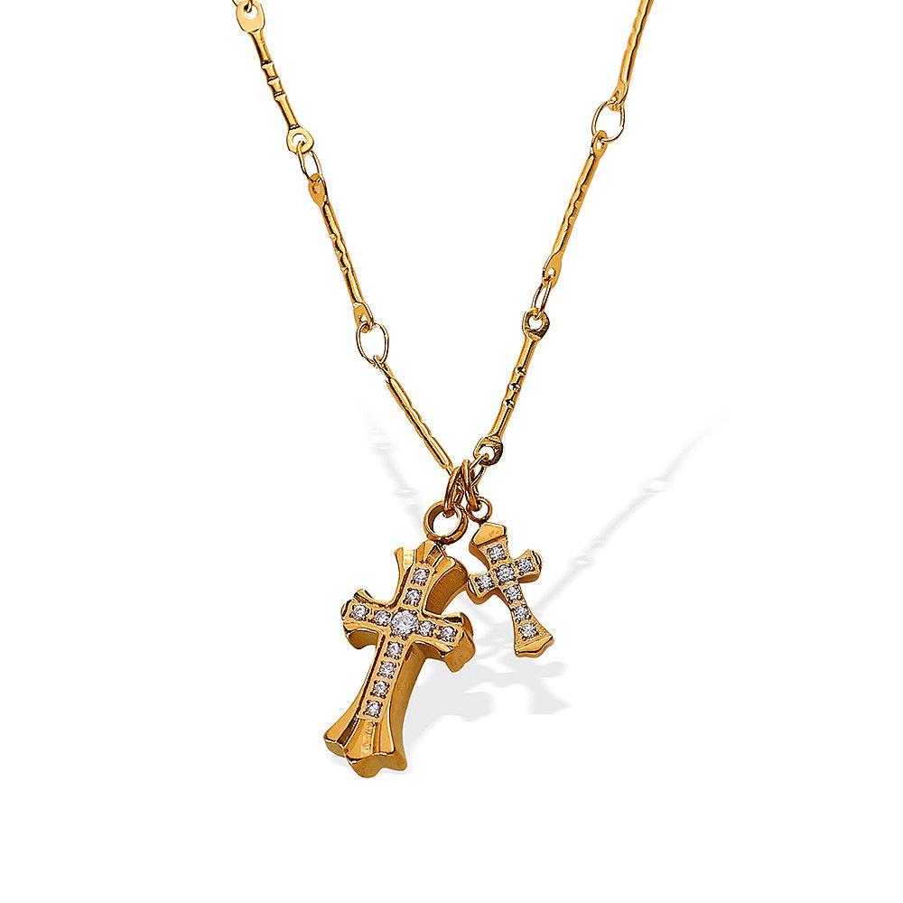 Elegant Rhinestone Double Cross Clavicle Necklace: Stainless Steel, High-End, Versatile Fashion Jewelry for Women