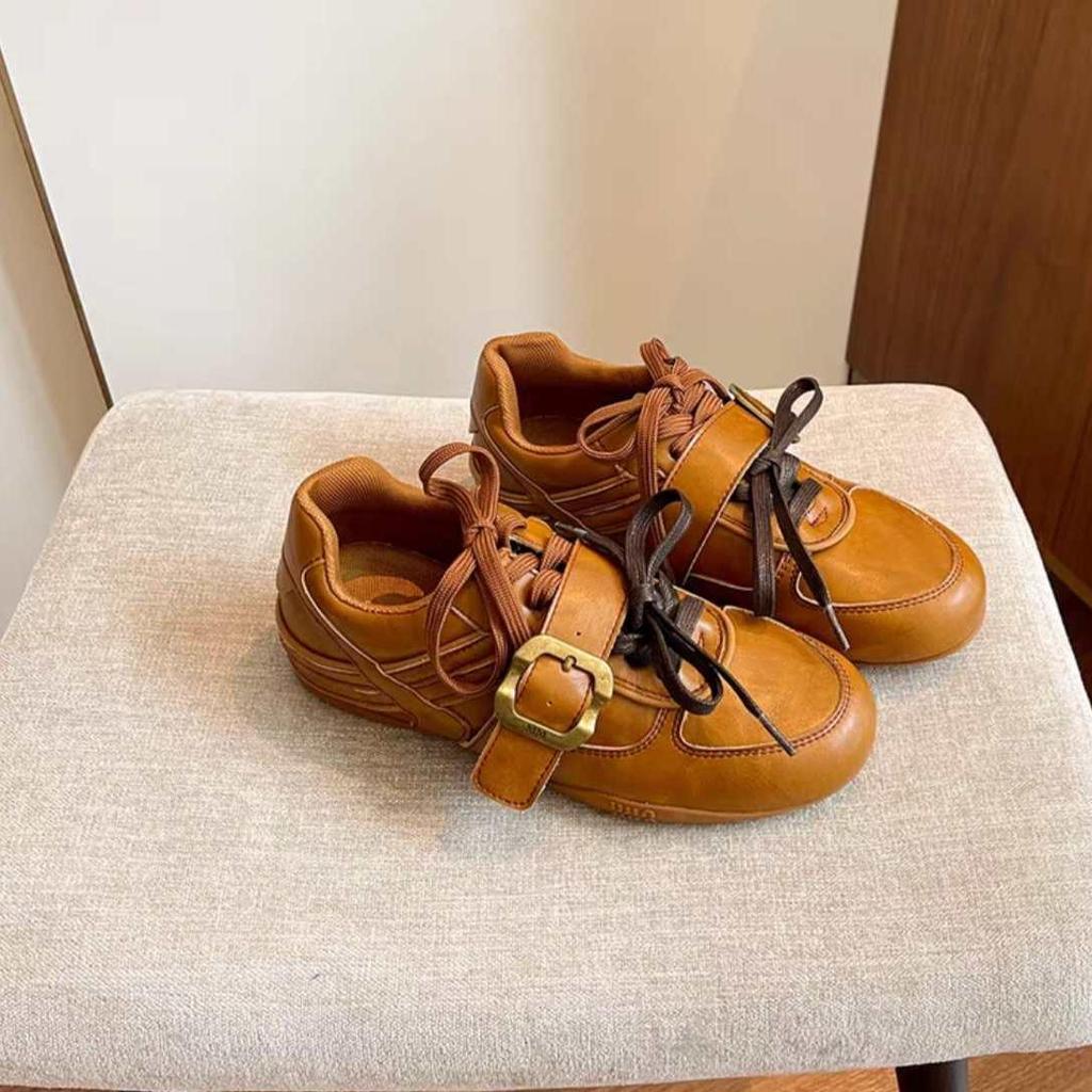 Jinlan leather women's early autumn new retro versatile lace-up belt buckle small leather shoes