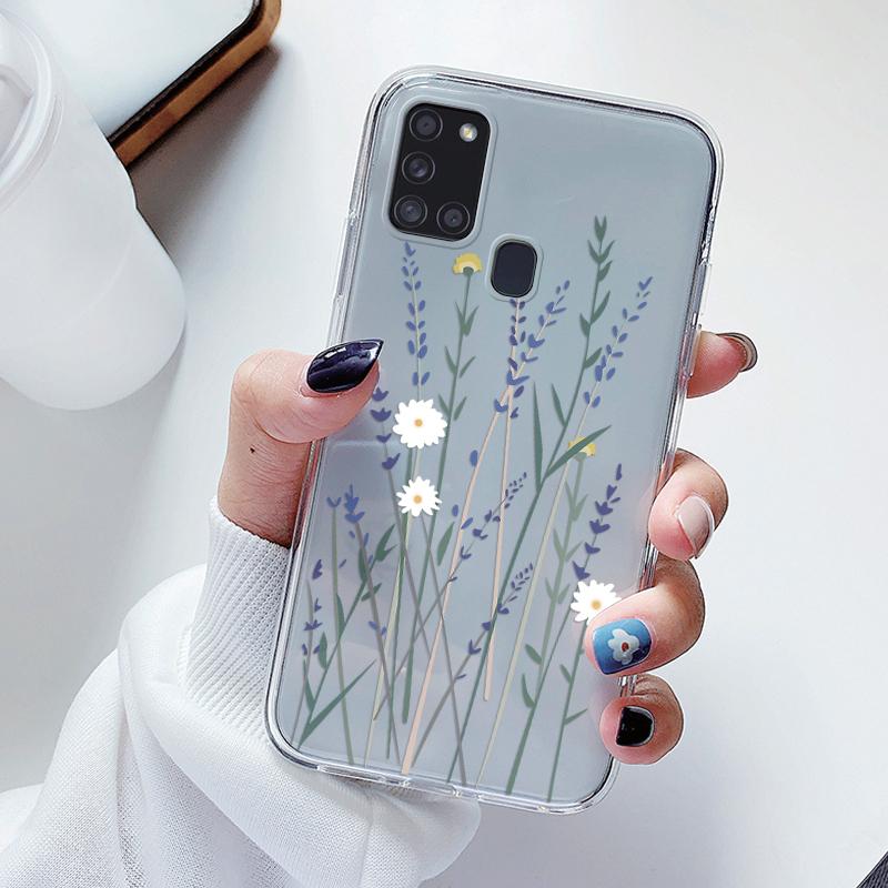

For Samsung Galaxy A21S Phone Case Cartoon Back Cover Transparent Soft Silicone Fashion Flower Funda For Samsung A 21S a21s Cute A21S