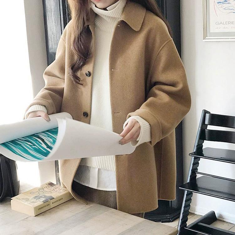 Women's Spring/Fall Mid-Length Oversized Trench Coat Korean Style Slimming Imitation Wool Coat Commuter Blazer Jacket