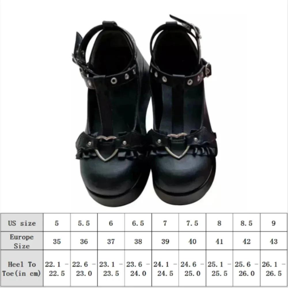 Fashion New Sweet Heart Buckle Wedges Mary Janes Women Pink T-Strap Chunky Platform Lolita Shoes Woman Punk Gothic Cosplay Shoes 43