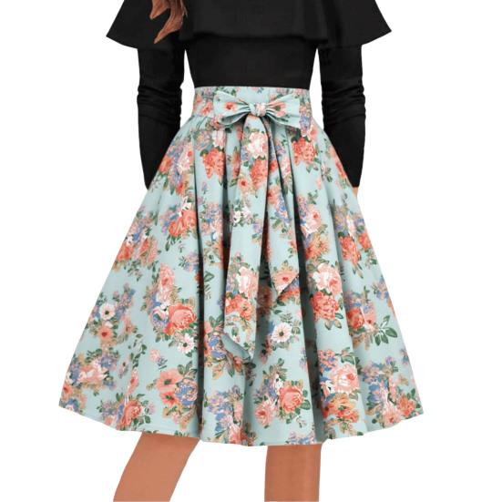 Women Skirt Fit A-Line Style High Midi Mid-calf Skirt Work Leisure