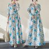Lazy Wind Pleated High-waisted Thin Fashion Dress Literary Sweet Temperament Printing Ageing Casual Swing Dress Female