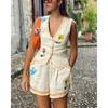 Summer Women's Sleeveless Printed Vest Casual Loose Holiday Shorts Suit