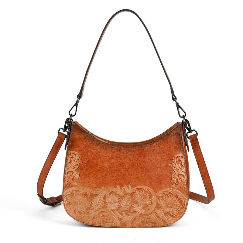 

Сумки на плечо Johnature с тиснением в стиле ретро, ​​женская сумка из натуральной кожи, универсальная сумка ручной работы из воловьей кожи коричневый