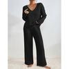 Women's Loose Fit Two-piece Loungewear Set Long Sleeve Knit Top Elastic Waist Wide Leg Pants Solid Ribbed Casual Tracksuit
