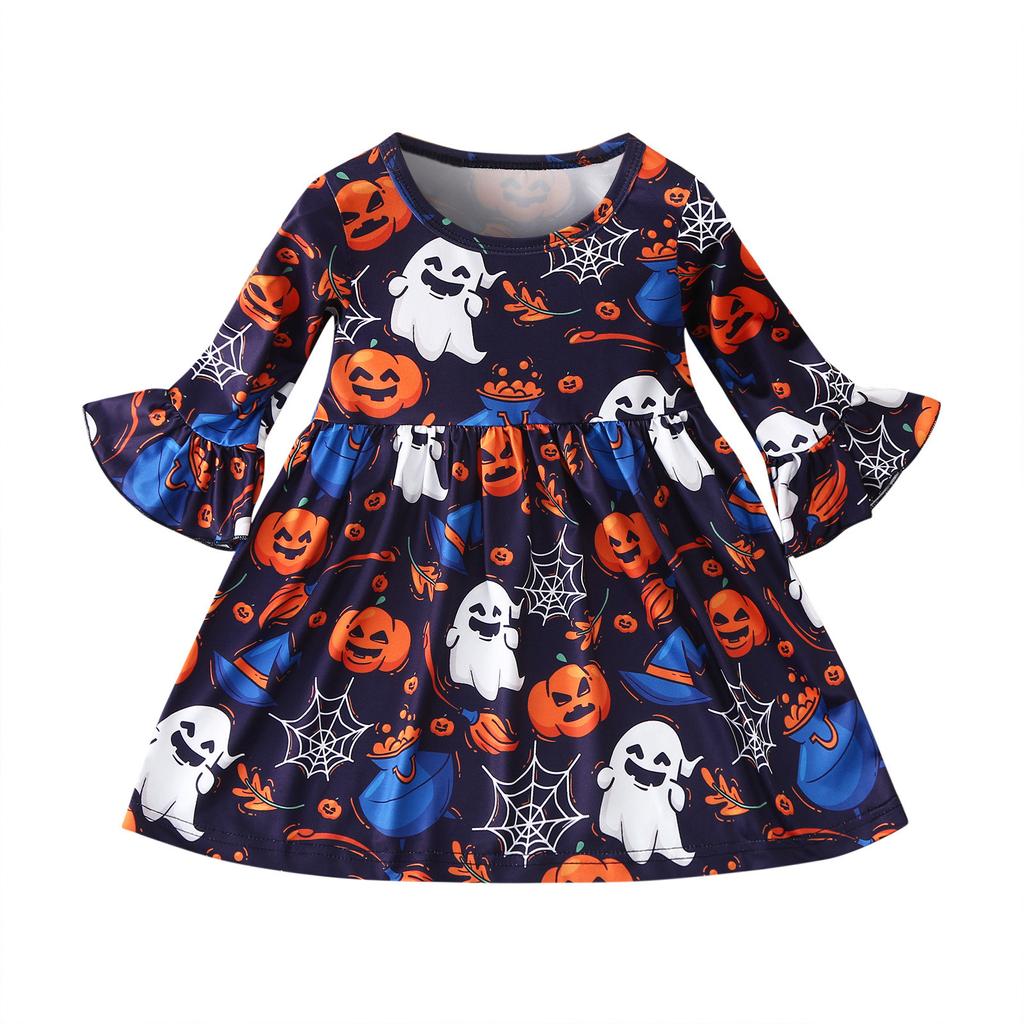 Toddler Kids Baby Girls Print Halloween  Dress Princess Outfits