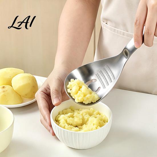 Garlic Ginger Grinder Spoon 5-in-1 Stainless Steel Grater Spoon Multi-Function Kitchen Tool with Egg Separator Easy Clean Kitchenware Strainer