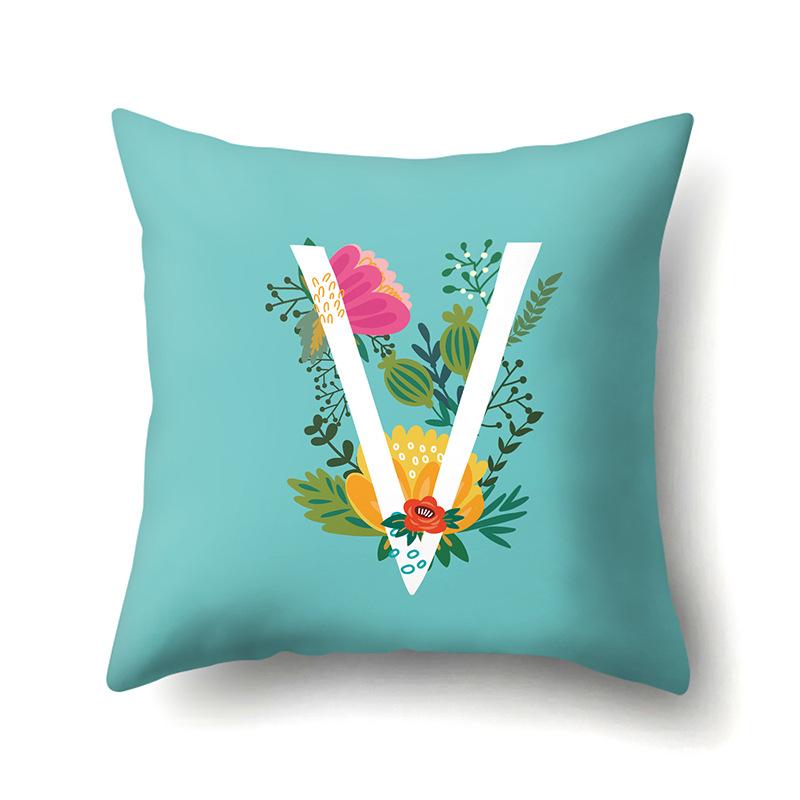 Polyester Pillowcase Flowers Fresh Home Decoration Print Pillowcase 26 English Letter Cushion Cover