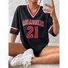 Nuova T-Shirt Stampata Los Angeles N.21 da Donna Estate Scollo a V Manica Corta Sportiva Maglia da Calcio Y2K Top Larghi Oversize