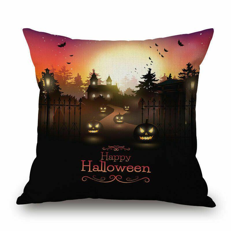 Cotton Linen Halloween Sofa Decor Cushion Cover With Stylish Pumpkin Design