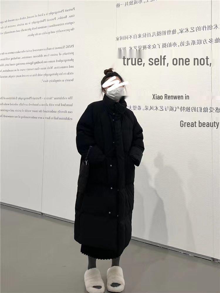 2025 Women's Korean Style Mid-Length Down Jacket - Thickened Stand-Up Collar White Duck Down Winter Coat