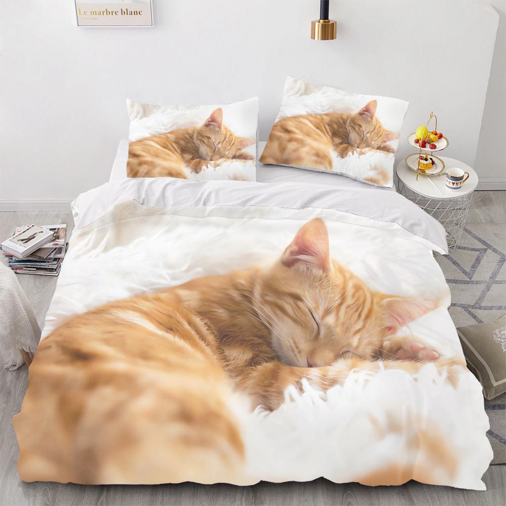 Cat, Animal Bedding Set black Anime 100% Polyester Duvet Cover Set Printed Cartoon Home Decor