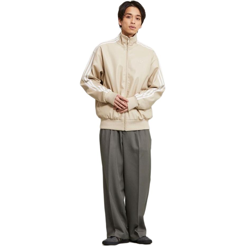 adidas Originals Adicolor Serie Drie Strepen Opstaande Kraag Ritssluiting Logo Synthetisch Leer Jas Mannen Jas Beige IZ4036