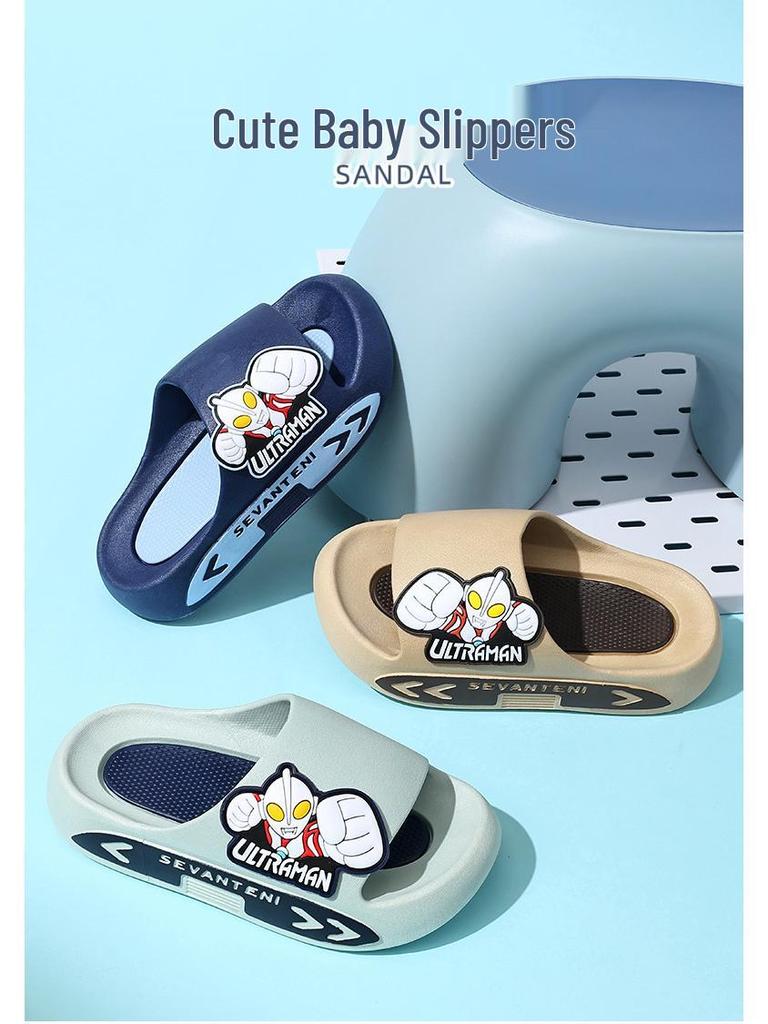 Ultraman Cartoon Summer Sandals for Kids: Parent-Child Style, Non-Slip, Soft Sole for Home, Bath, and Outdoor Use.