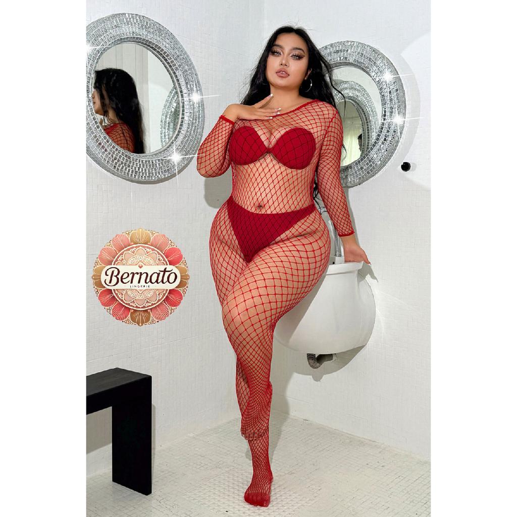 Ganzkörper-Mesh-Fantasie-Bodystocking mit offenem Intimbereich