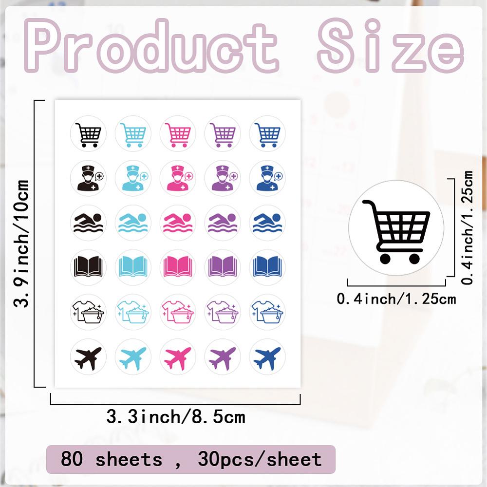 80 Sheets PVC Stickers Flat Round Plan Stickers Mixed Shapes 100x85mm
