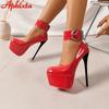 Aphixta 16.5cm Thin Heel 4cm Belt Buckle Pimp Platform Pumps Round Toe High Heel Women Summer Spring Shoes Big Size 49 50