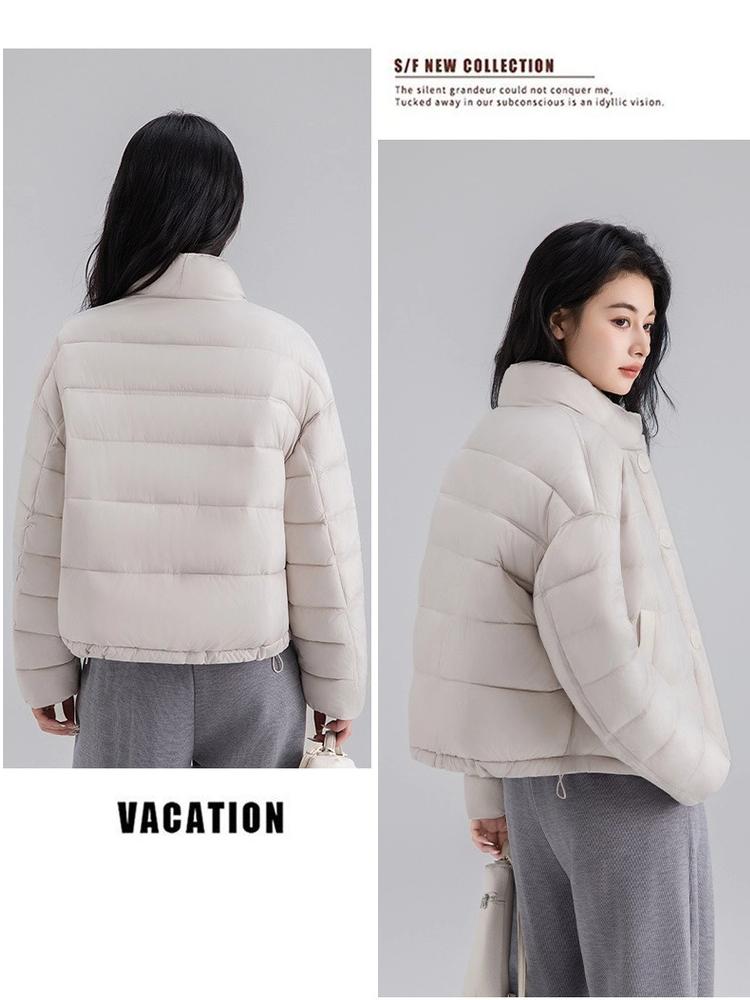 Women’s Short Quilted Stand Collar Windproof Warm Winter Jacket