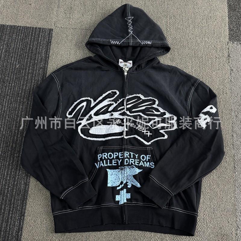 Premium Streetwear Hoodie With Rhinestone Embellishment Oversized Zip-Up Sweatshirt Men Cotton Blend Loose Fit