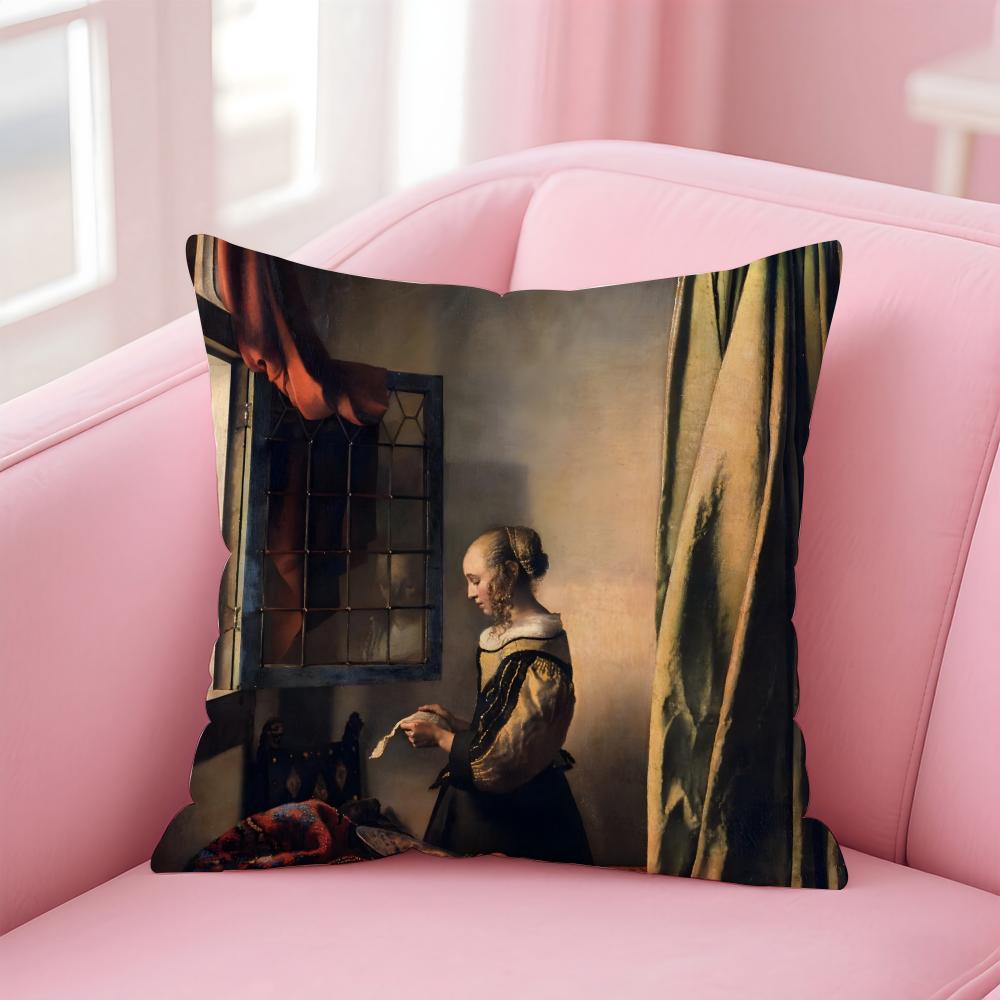 Artistic JJohannes Vermeer Cushion Cover Pillow Case Ultra Soft Skin Friendly Fabric Cloud Like Comfort Concealed Zipper