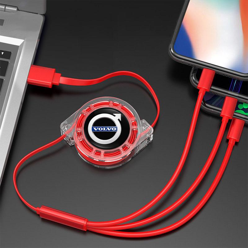 3-in-1 Micro Data Wire USB Type C Fast Charger For Volvo XC90 V90 V60 XC60 V40 EC40 EX40 S80 S60 S90 C40 XC40 V70 XC70 C30 C70