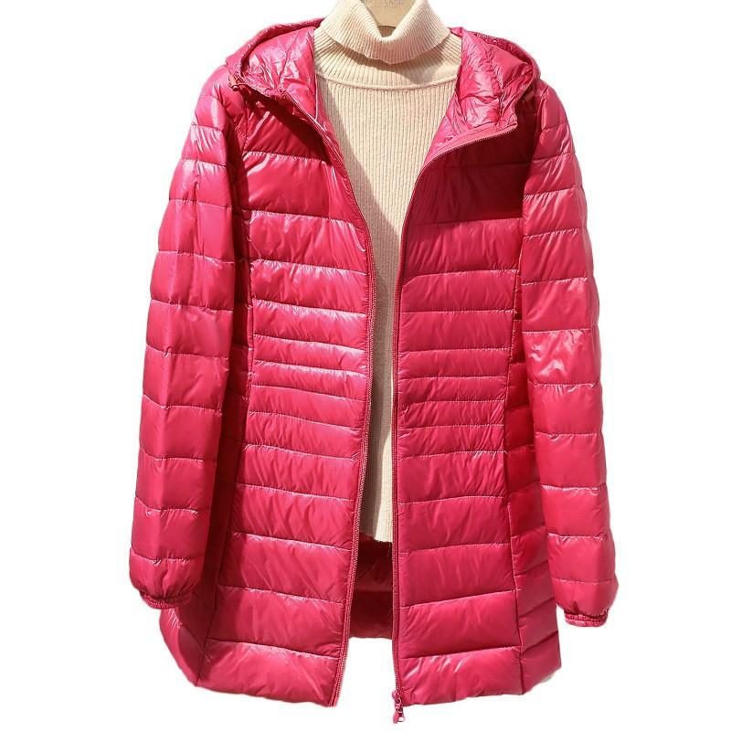 Womens Lightweight Hooded Down Coat Mid-Length Slim Fit Winter Jacket Korean Style Daily Wear