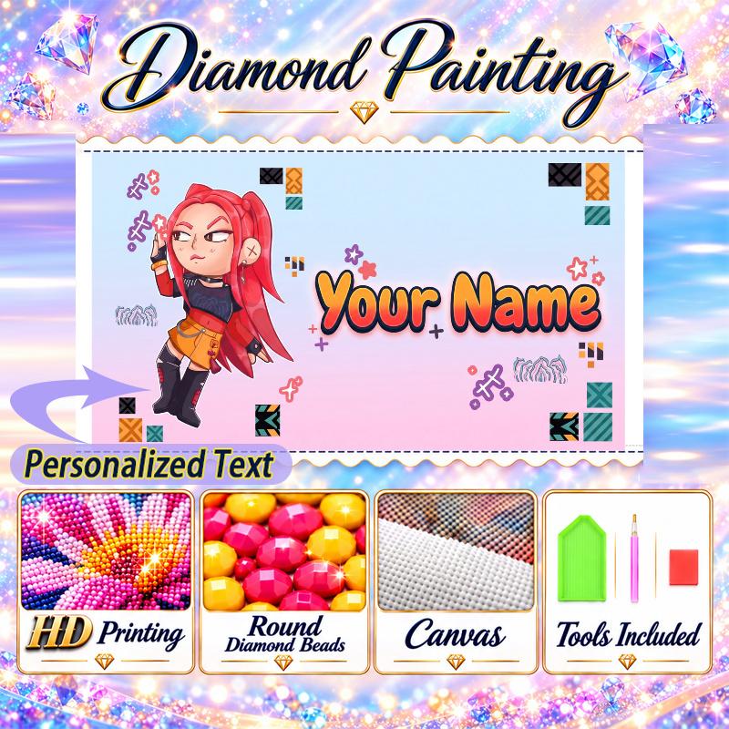 Kpop Demon Hunters 5D DIY Diamond Painting Custom Name Text, Full Drill Rhinestone Mosaic Art Home Gift