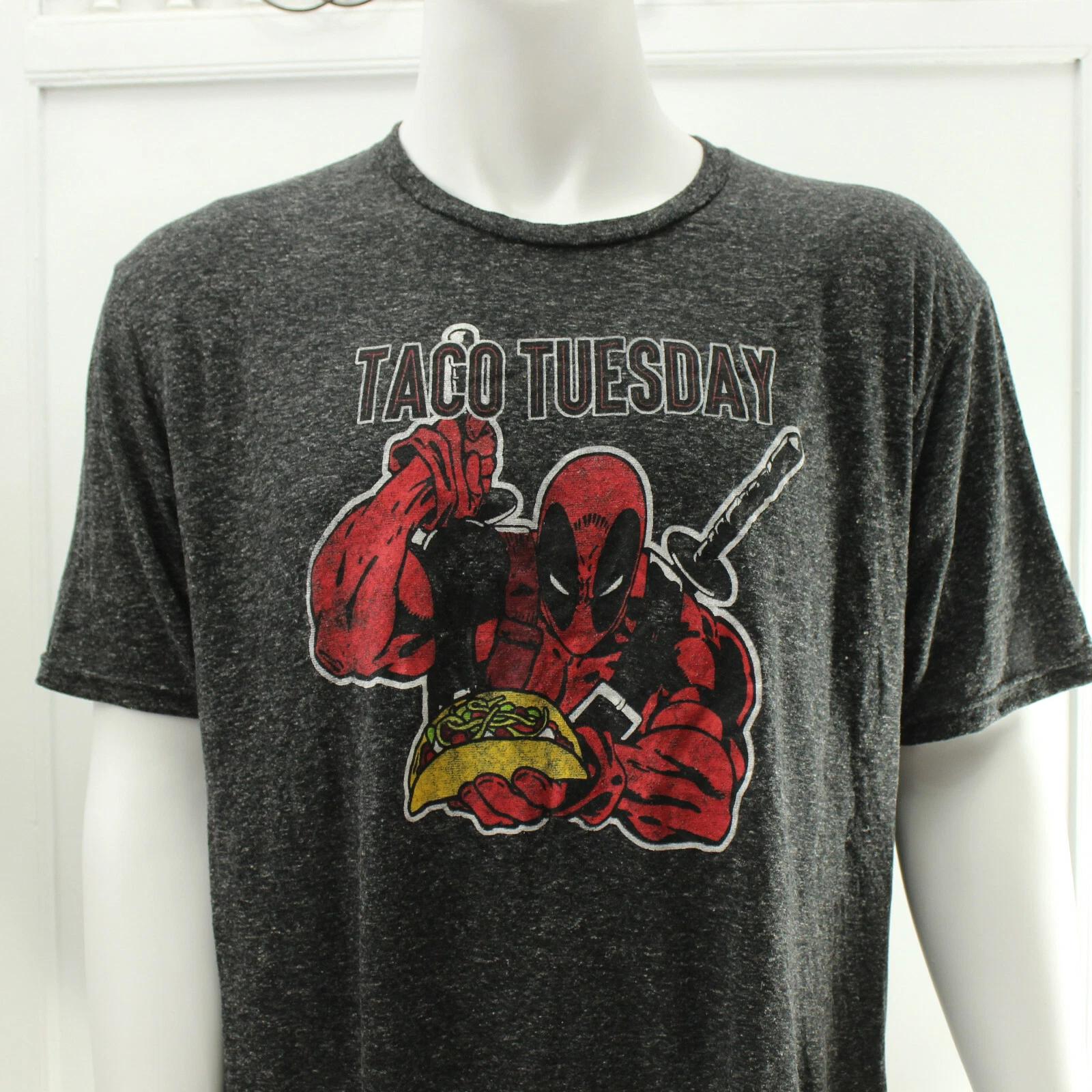 Deadpool Taco Tuesday Mens Size XL Tee T Shirt Marvel Superhero Gray XL