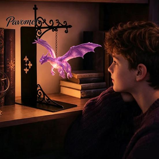 Dragon Culture Collectible Figurine Fantasy Bookshelf Lamp, Retro Flying Light, Magical Creature Bedroom Decor Creative Bookend Light for Library