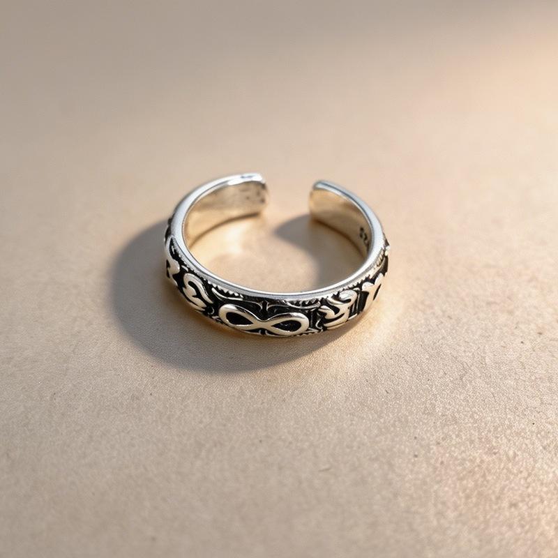 Retro Personalized Ins Hip Hop Versatile 925 Sterling Silver Jewelry Vintage Symbol Six Word Mantra Opening Rings 02891
