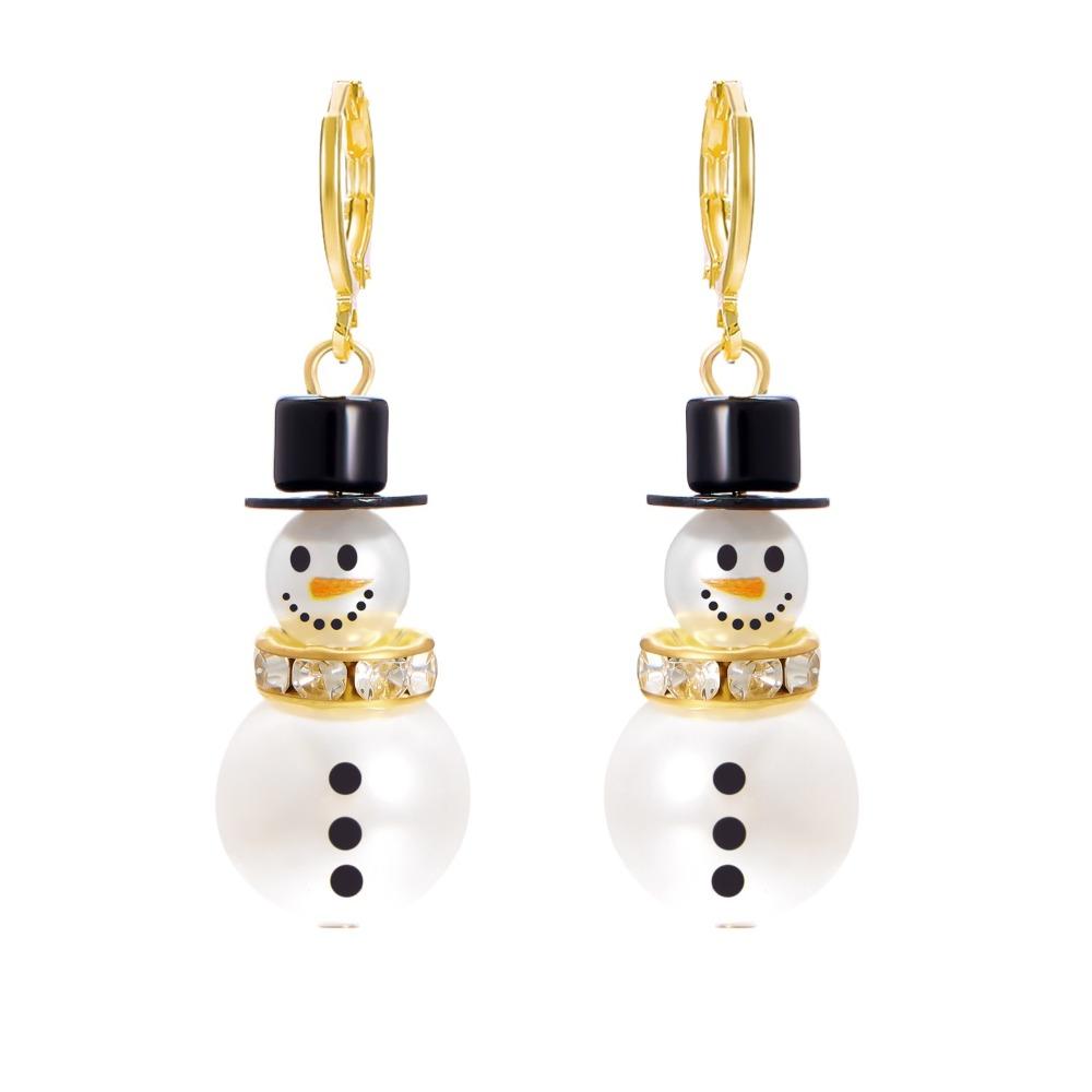 Snowflake Snowman Earrings Pearl Xmas Dangle Earrings Exquisite Christmas Earrings  Women