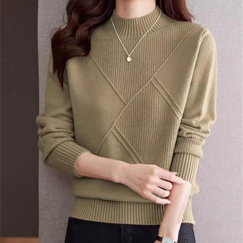 Dame Ensfarget Halvhøy Krage Kasjmirgenser Høst Vinter Løs Genser Strikket Ull Casual Genser Underskjorte