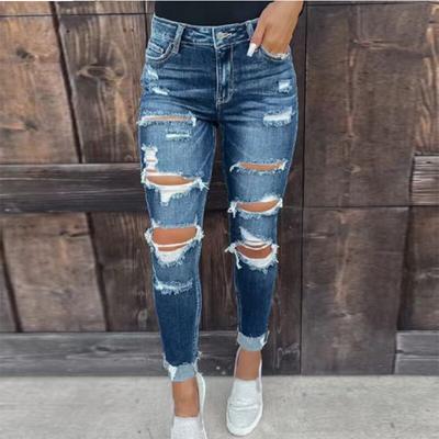 Sexy Skinny Mid-waist Denim Jeans For Women Office Lady High Strecth Ripped Jeans Spring Fashion Ladies Trousers 25656