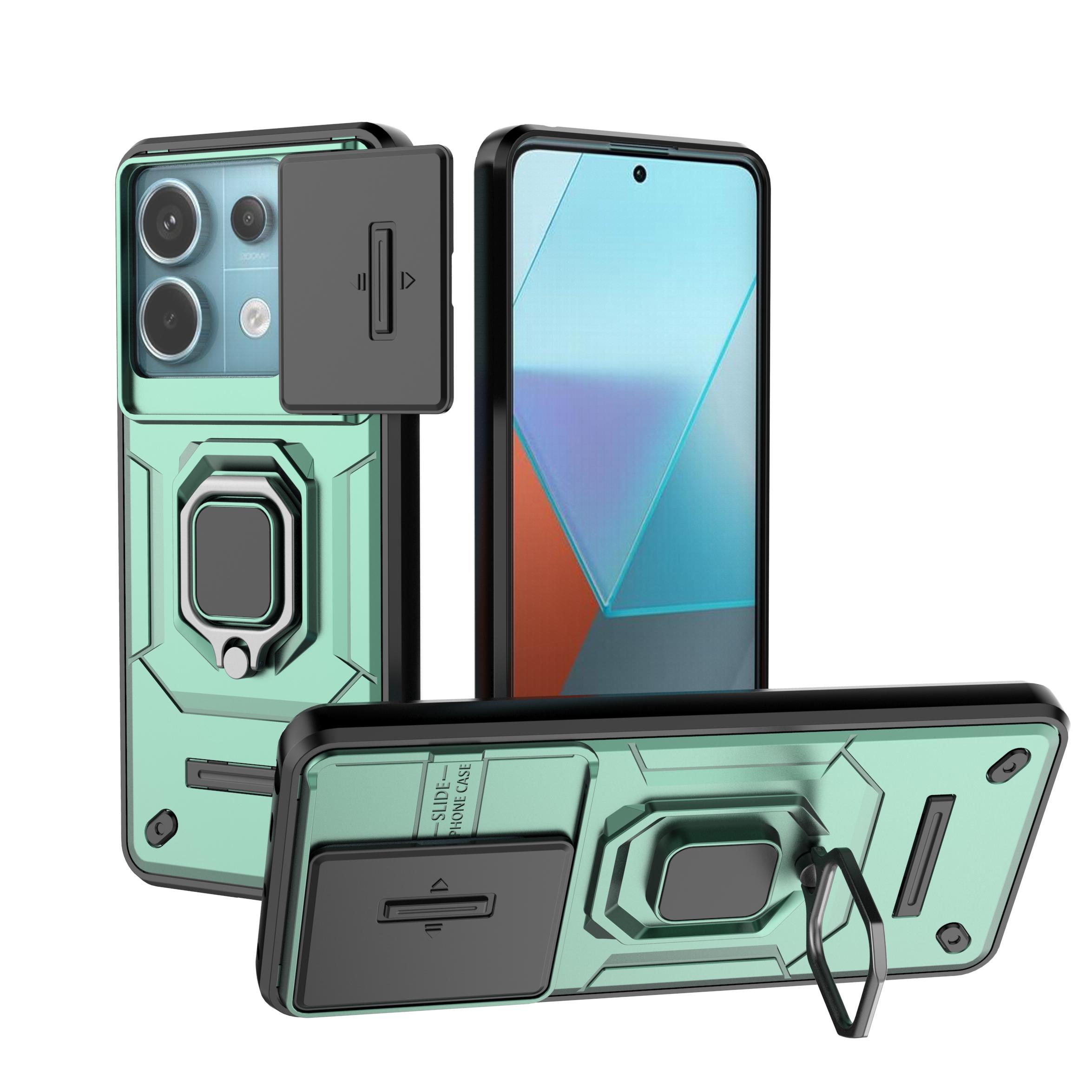 

For Redmi note 13 Pro Case Slide Windows Cover Redmi note 13 Pro Fundas Battle Ring Holder Push Lens Case Redmi note 13 Pro For note13 Pro 4G зелений