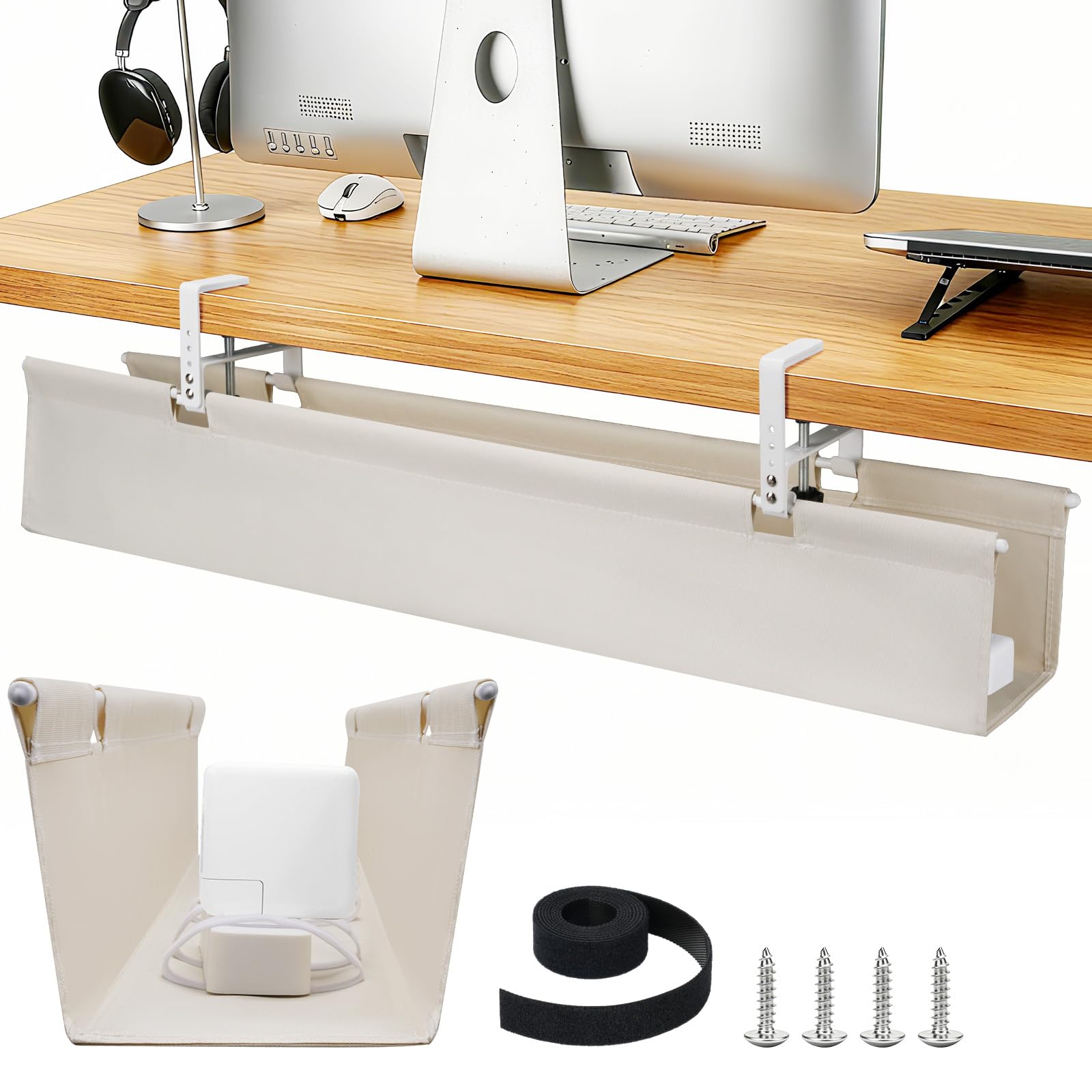 

SHUWEI Under-Desk Cable Tray, 91cm Wide, Large Capacity Cable Management Tray, Clamp/Screw Mounting, Cable Concealment, Includes Fixing Belt and Cable