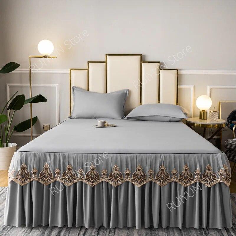 

Новая однотонная кружевная юбка-кровать с рюшами и вышивкой, юбка-кровать, простыня, противоскользящий защитный чехол для матраса, чехол для кровати с поверхностью 1pc Skirt 180x200cm