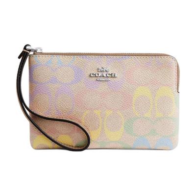 Corner Zip Wristlet 16 Rainbow Classic Logo Corner Faux Leather Wallet Small Women Wallet Sand-Yellow Mixed-Colors CDF28-SVSAS