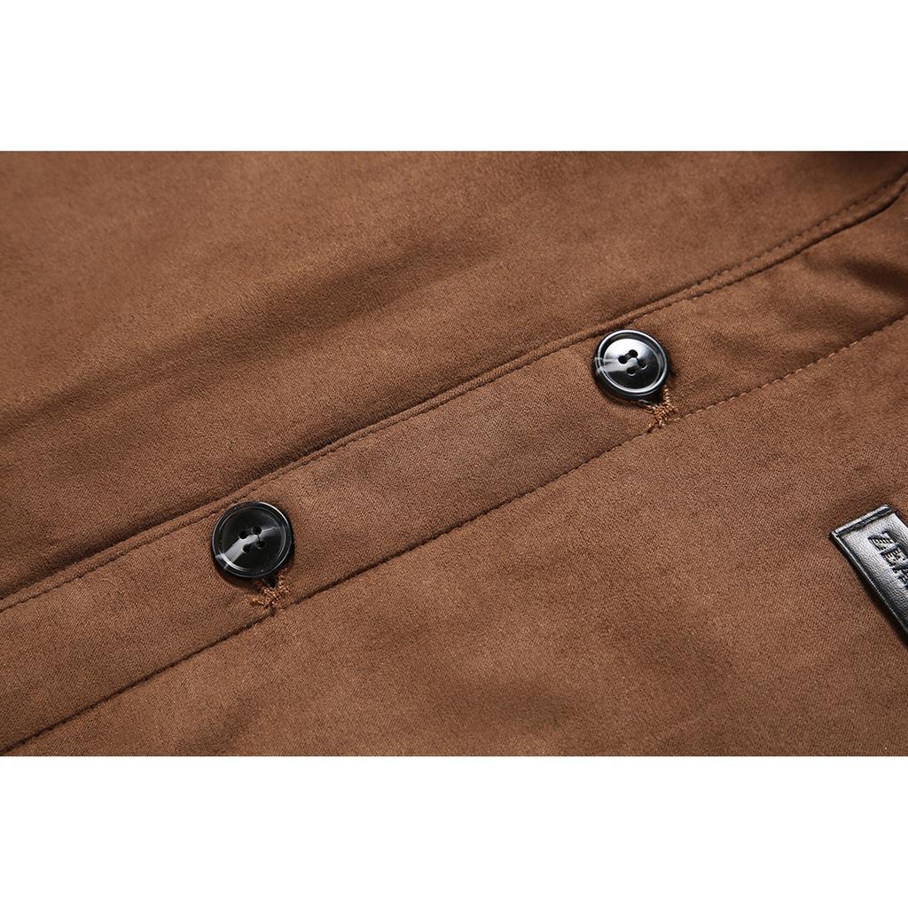 Heren Casual Multi-pocket Suède Fleece-gevoerd Rits-sluiting Opstaande Kraag Warme Jas